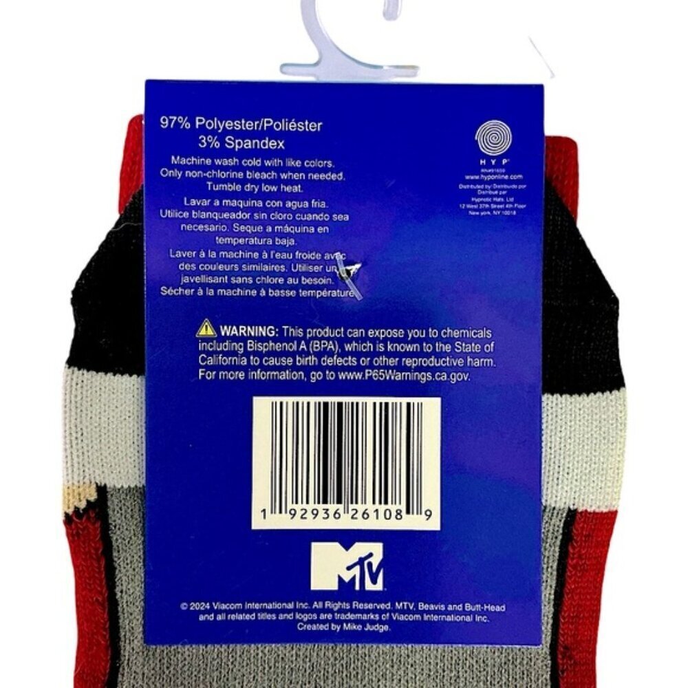 Beavis and Butt-Head Crew Socks Novelty Fun One Size Adult Unisex Red Men’s 6-12 - Picture 11 of 16